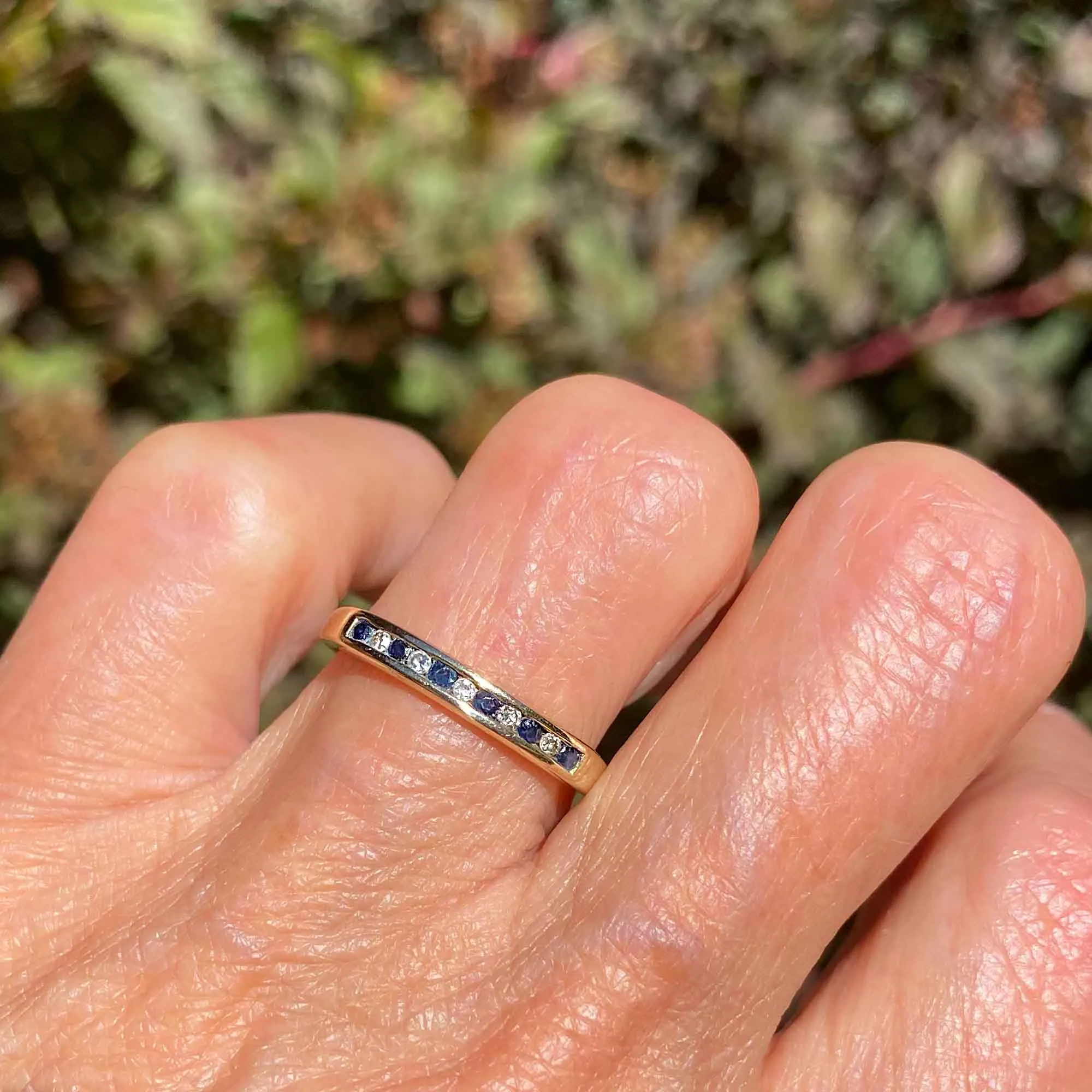 Fine Vintage Gold Half Eternity Diamond Sapphire Ring