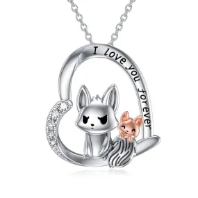 Fox Love Heart Pendant Jewelry Gift for Wife Mom Daughter Girls Women Nature Lover