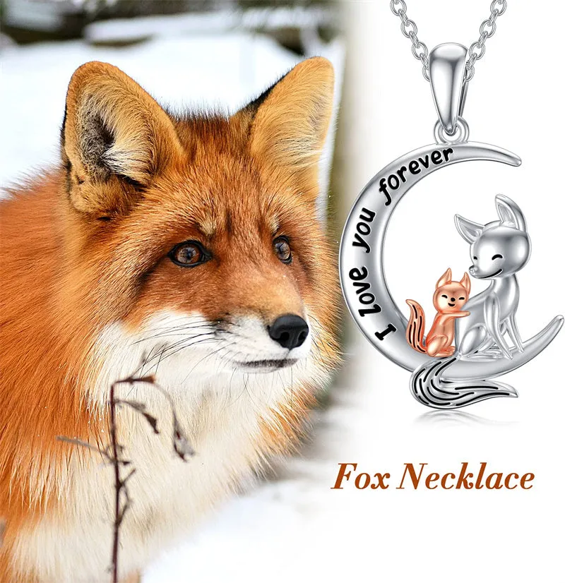 Fox Love Heart Pendant Jewelry Gift for Wife Mom Daughter Girls Women Nature Lover