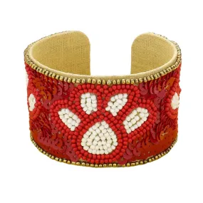 Game Day Sequin Seed Beaded Paw Accented Cuff Bracelet