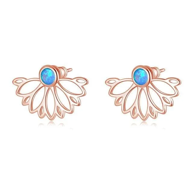 Geometric Three Color Fire Opal Stud Earrings