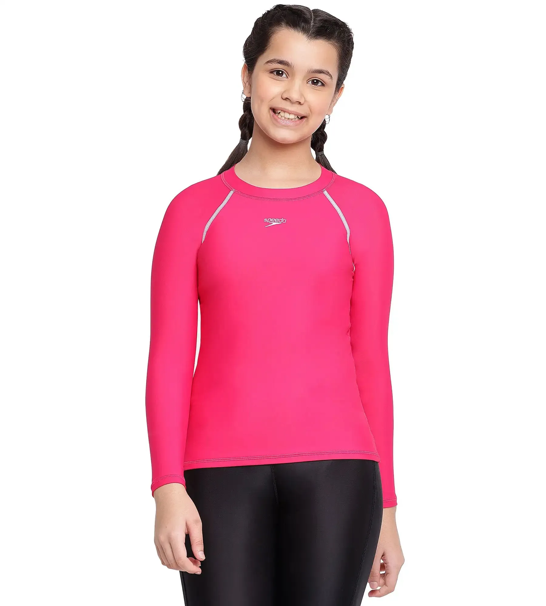 Girl's Endurance Solid Long Sleeve Suntop - Cherry & White