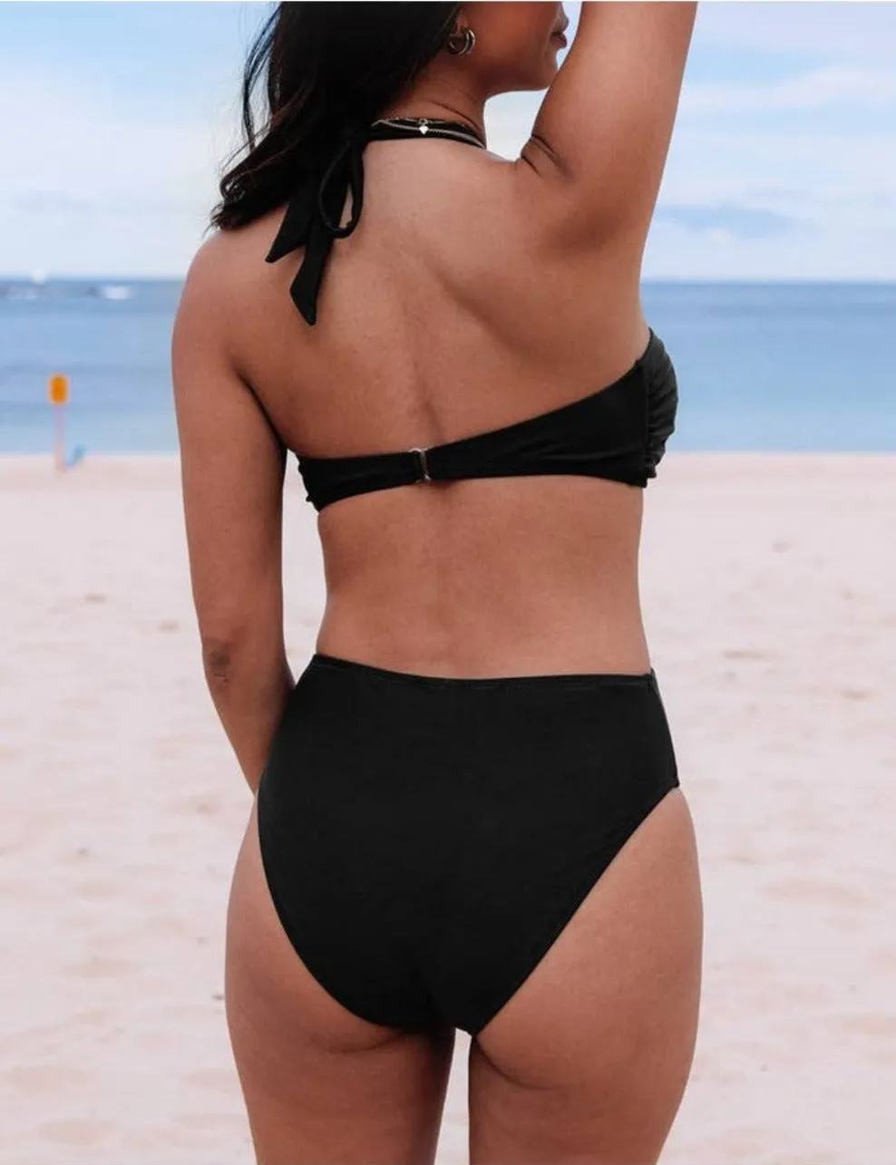 Halter Ruched Cut Out Swimsuit