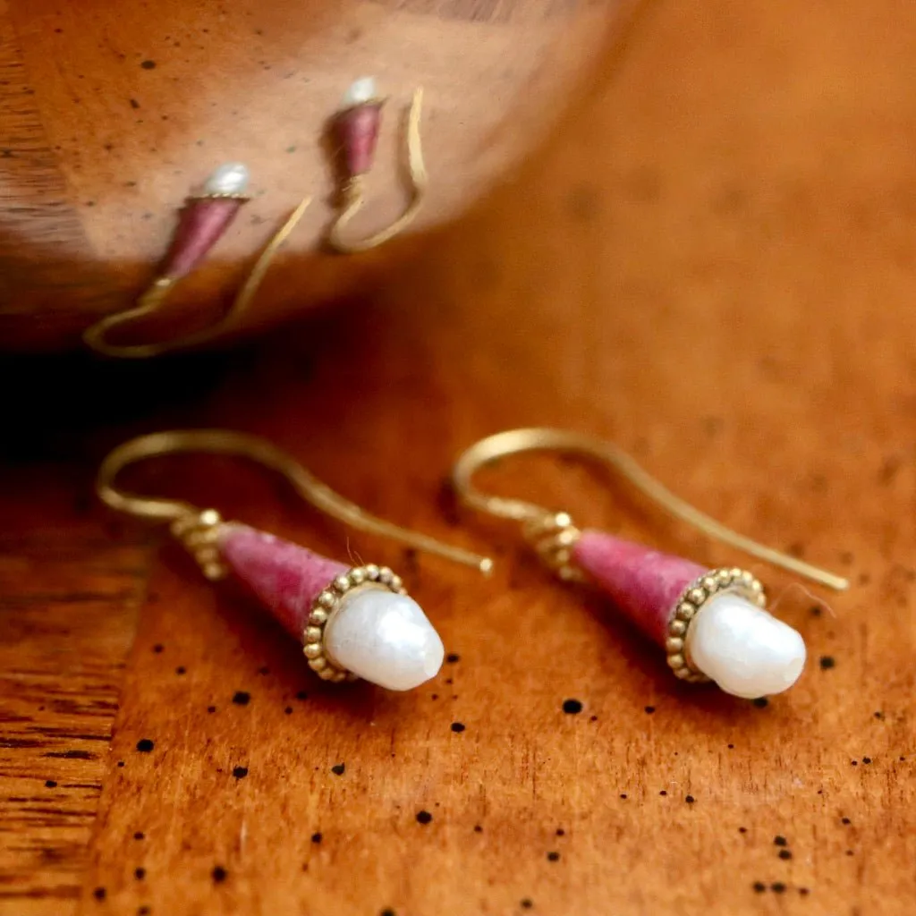 Jane Foole Enamel and Pearl Earrings