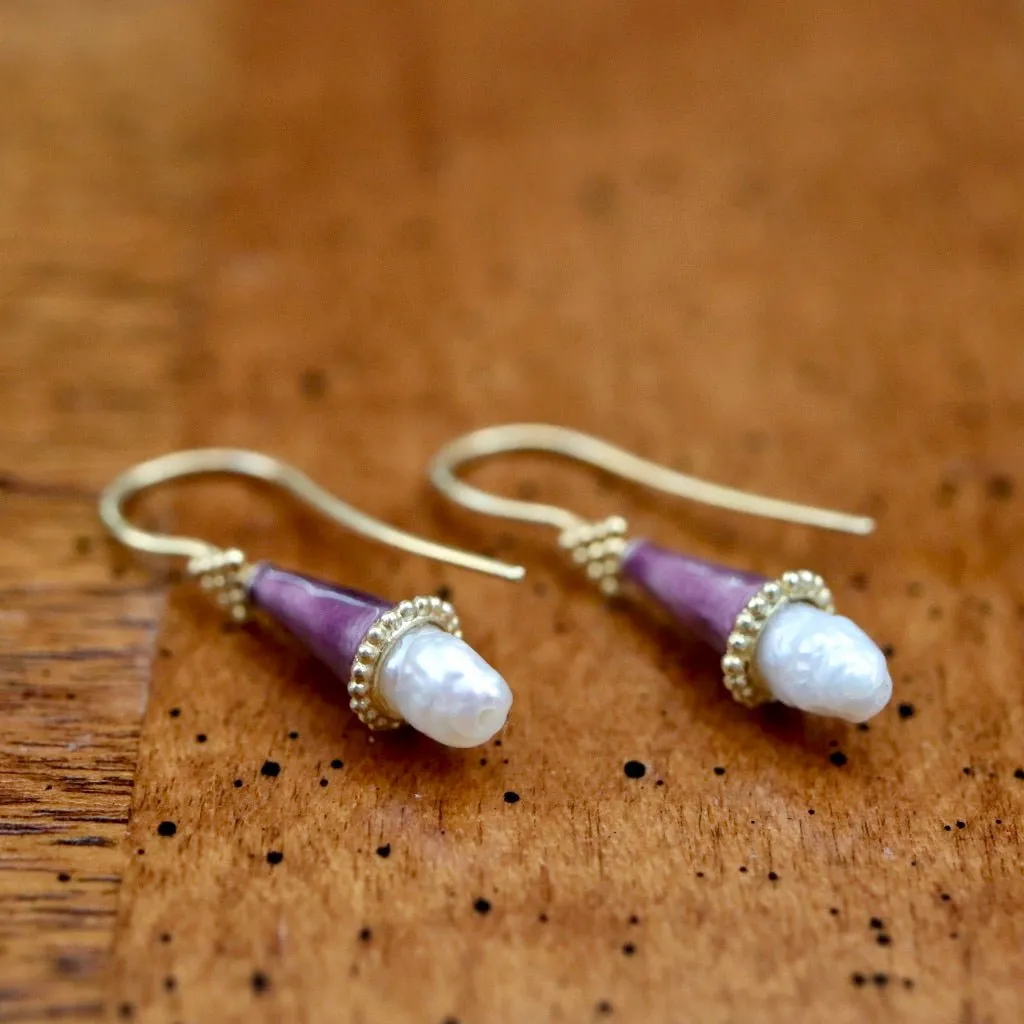 Jane Foole Enamel and Pearl Earrings