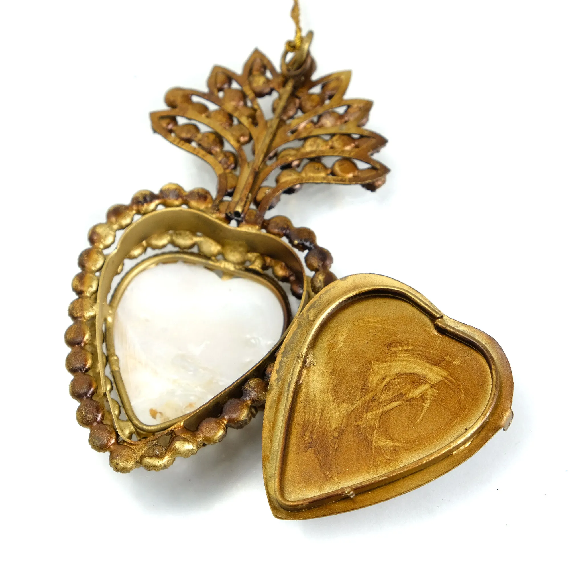 Jeweled Sacred Heart Mother of Pearl Inset Cachette Ornament