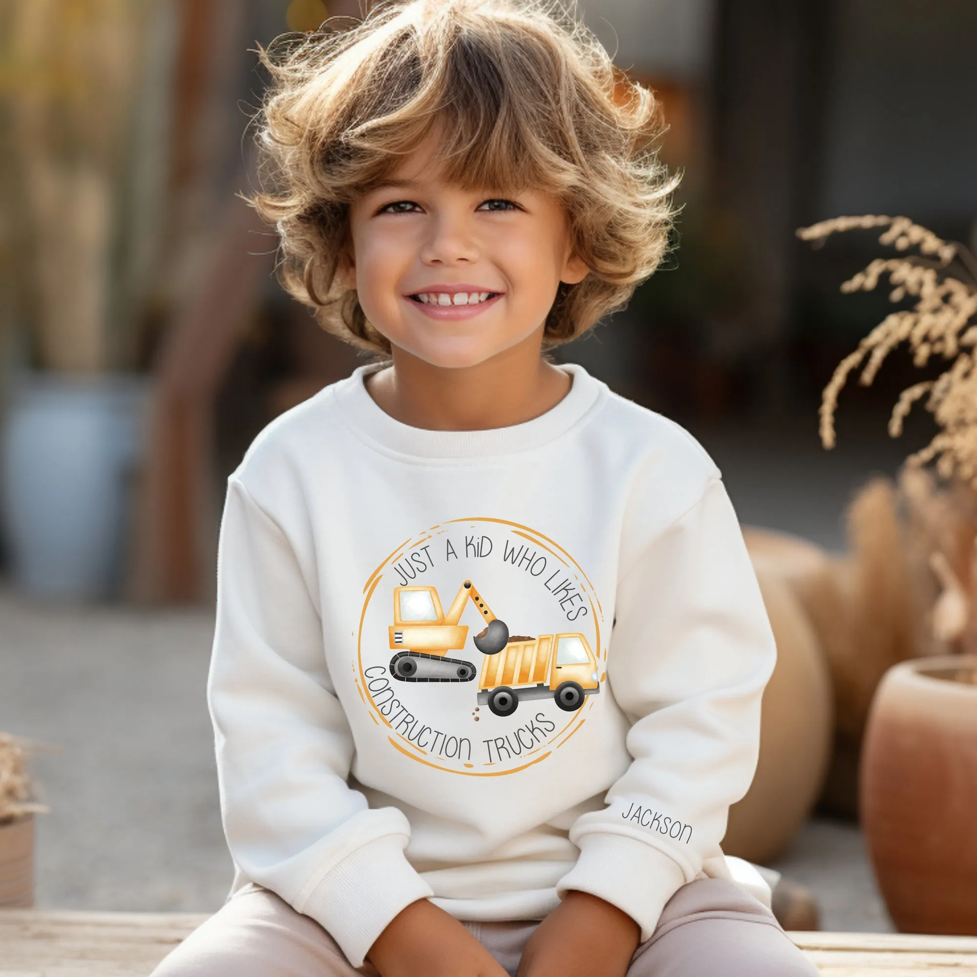 Just a Kid who likes CONSTRUCTION TRUCKS - Personalized Apparel