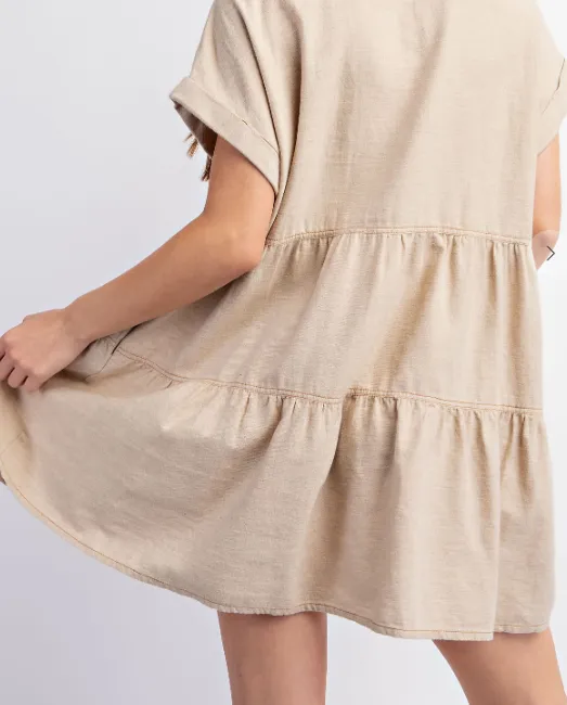 KHAKI BUTTON DOWN DRESS 23437