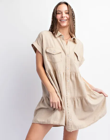 KHAKI BUTTON DOWN DRESS 23437