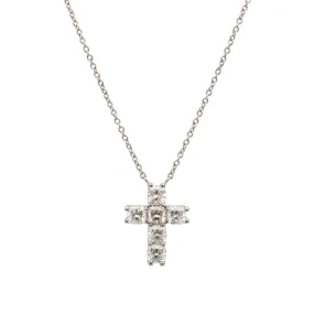 Ladies Platinum Cushion Diamond Cross Pendant Necklace