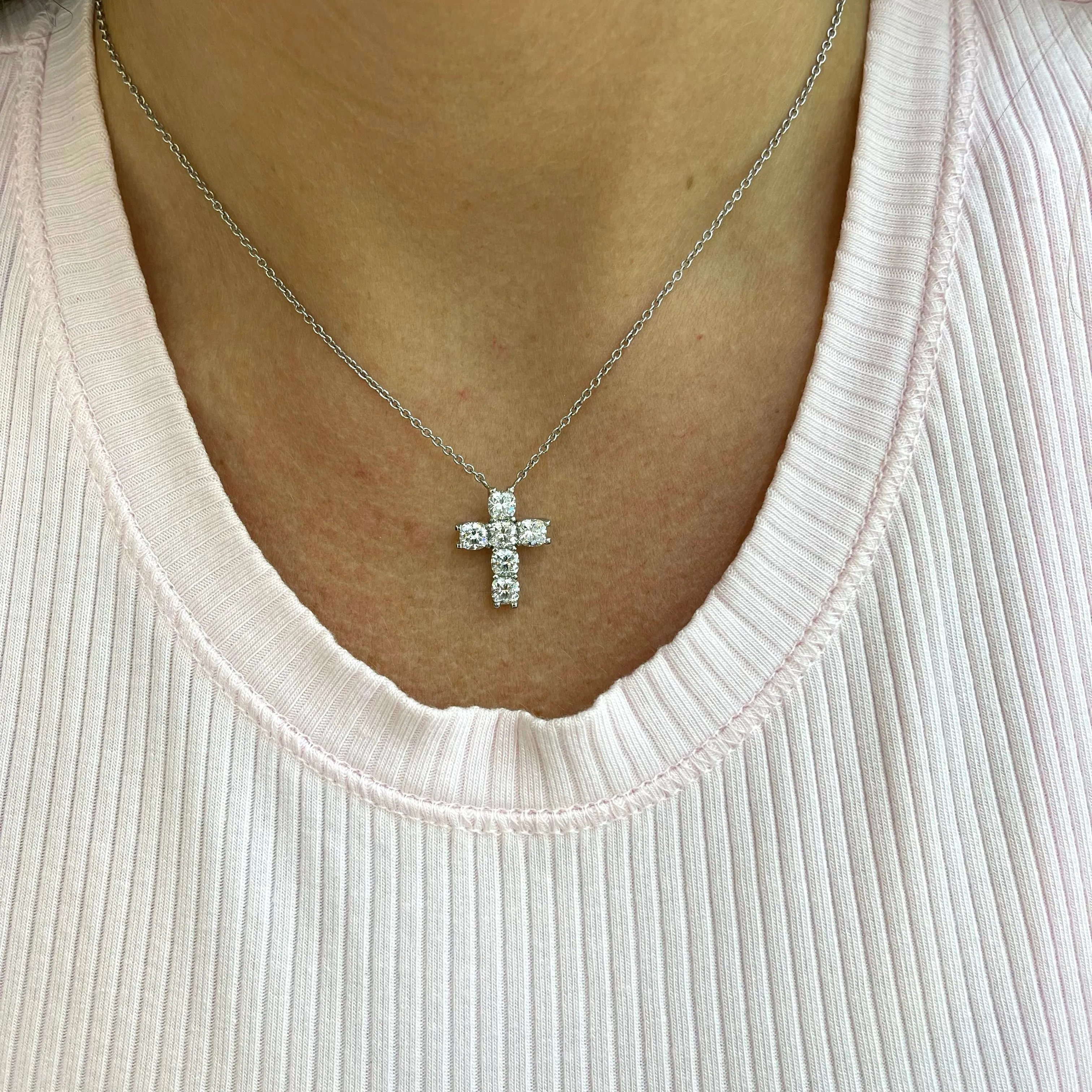 Ladies Platinum Cushion Diamond Cross Pendant Necklace