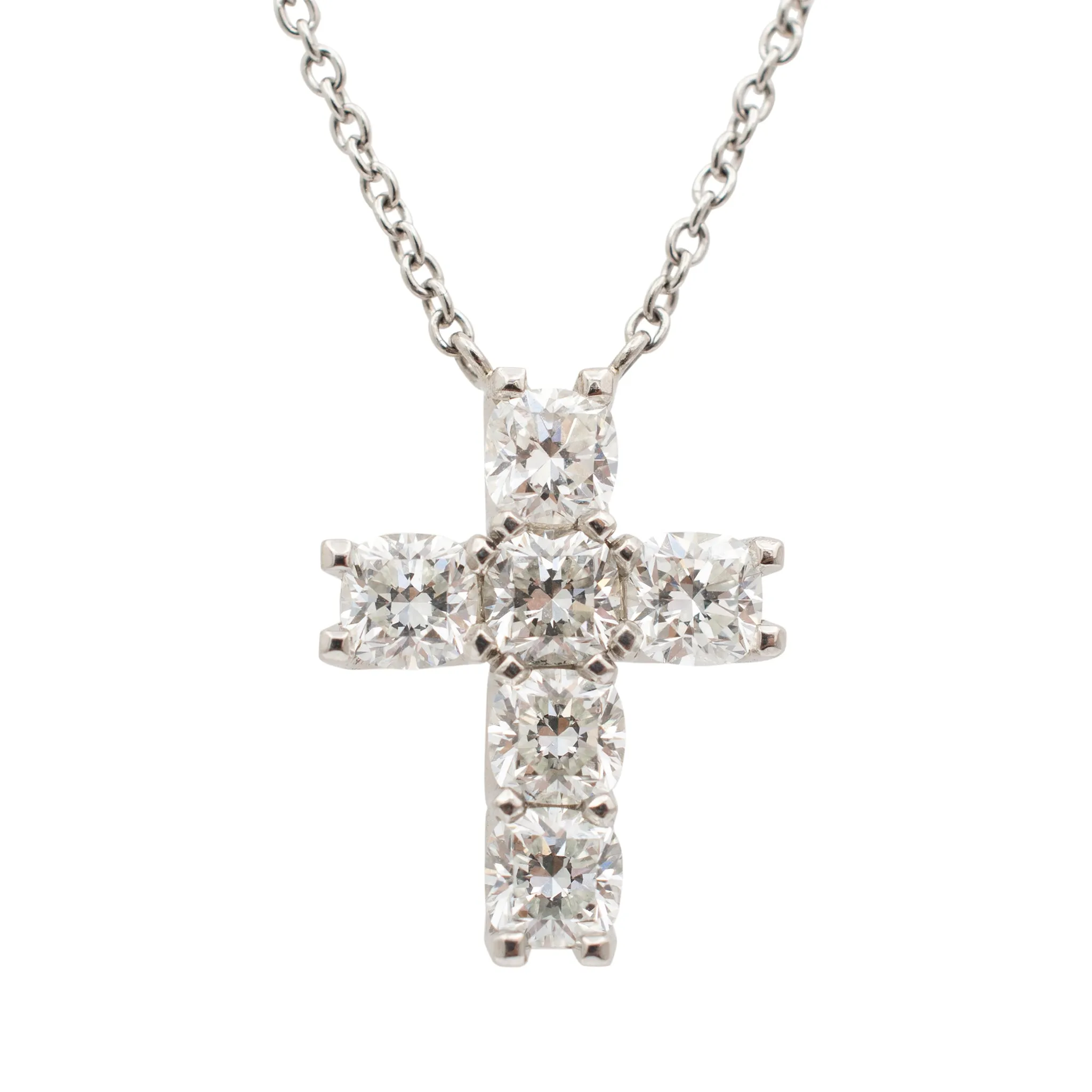 Ladies Platinum Cushion Diamond Cross Pendant Necklace