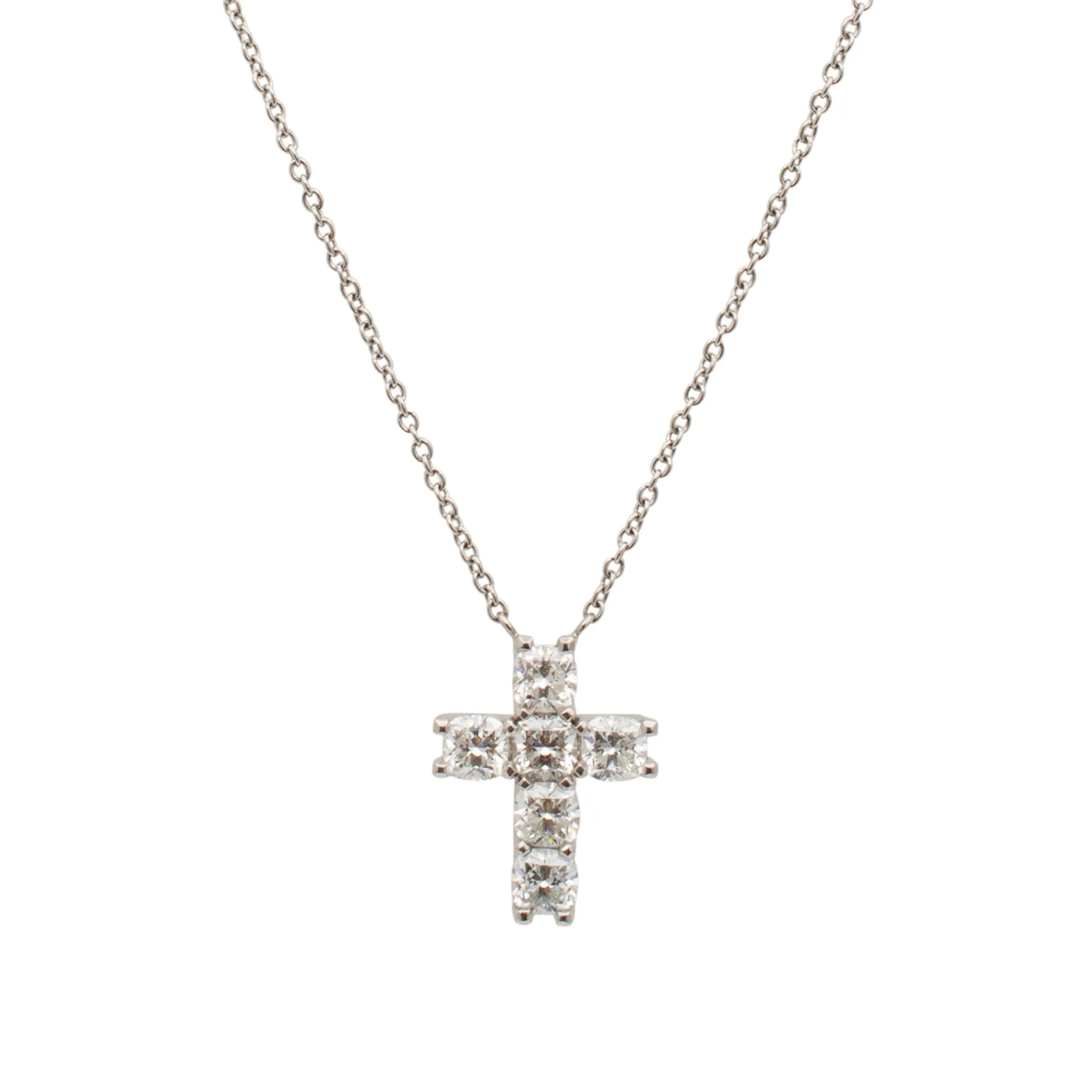 Ladies Platinum Cushion Diamond Cross Pendant Necklace