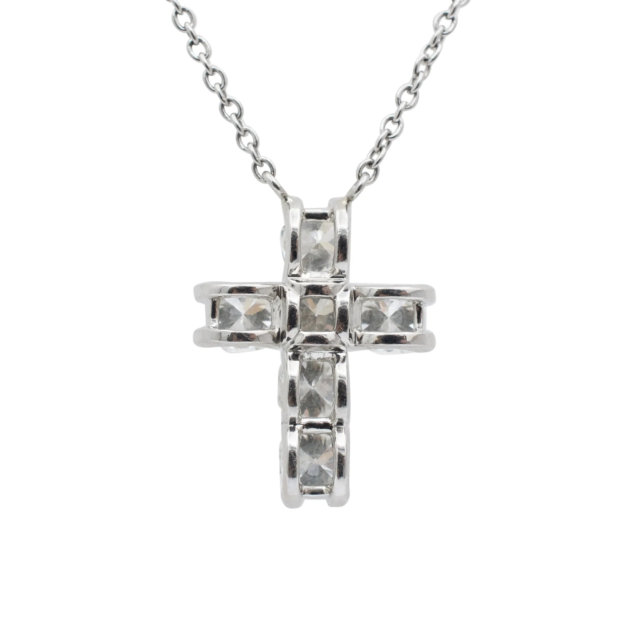 Ladies Platinum Cushion Diamond Cross Pendant Necklace