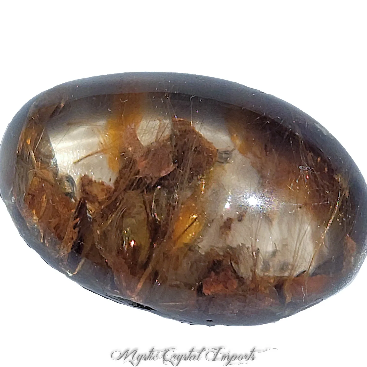 Lodolite Quartz Crystal Pocket Stone with Golden Rutile