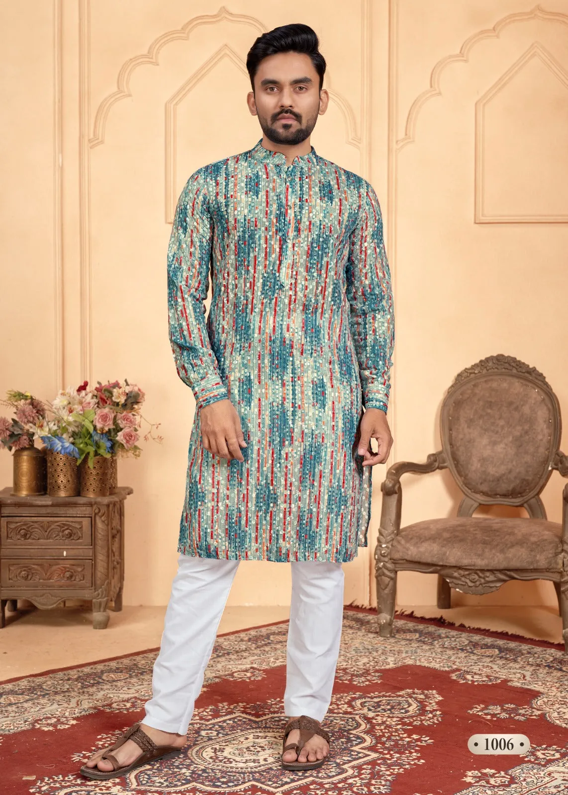 Men's Cotton Schiffli Kurta with Payjama