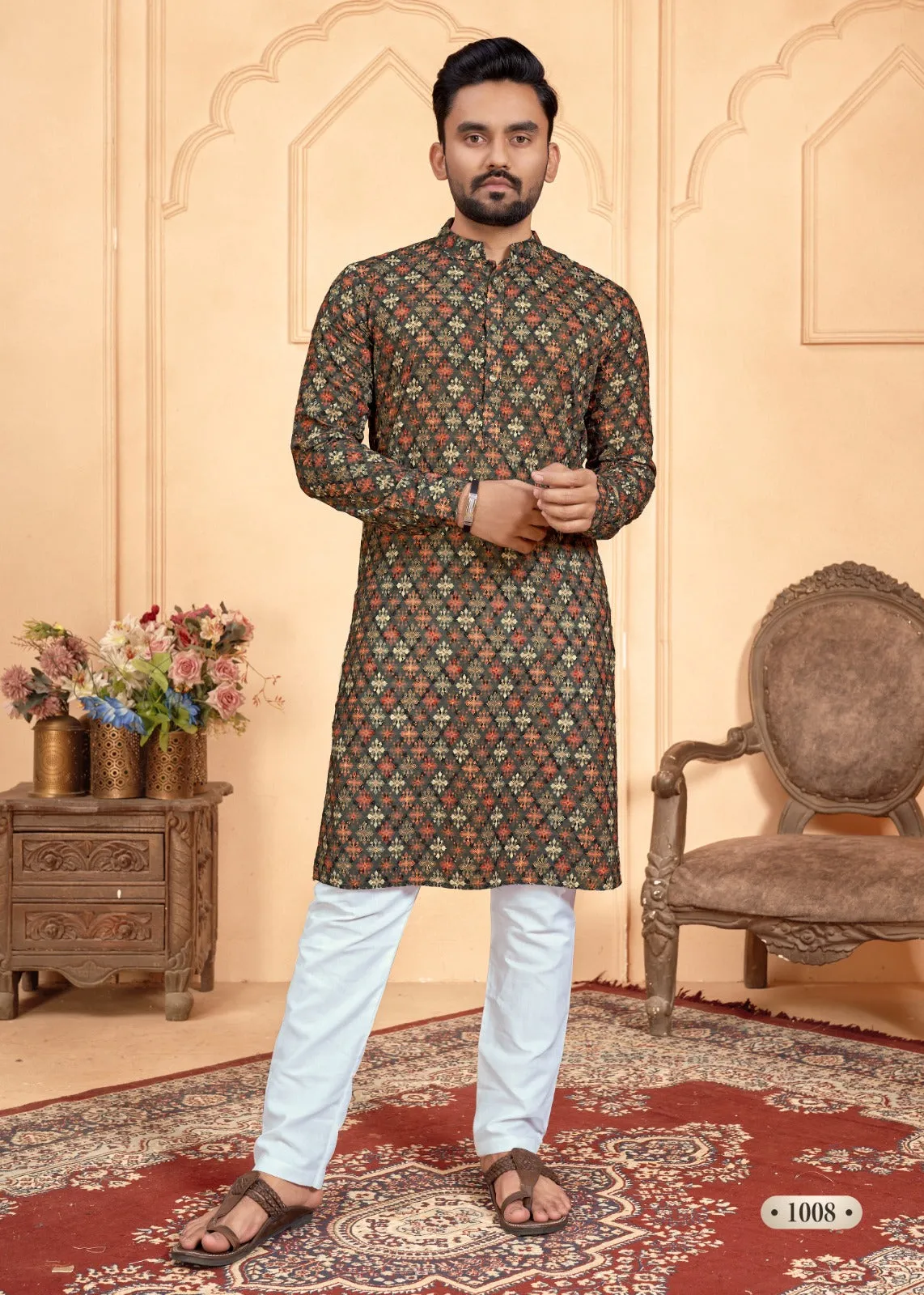 Men's Cotton Schiffli Kurta with Payjama