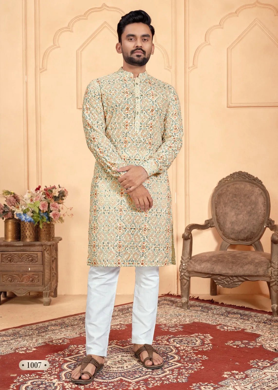 Men's Cotton Schiffli Kurta with Payjama