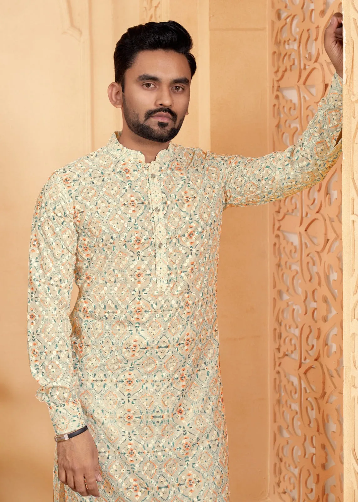 Men's Cotton Schiffli Kurta with Payjama