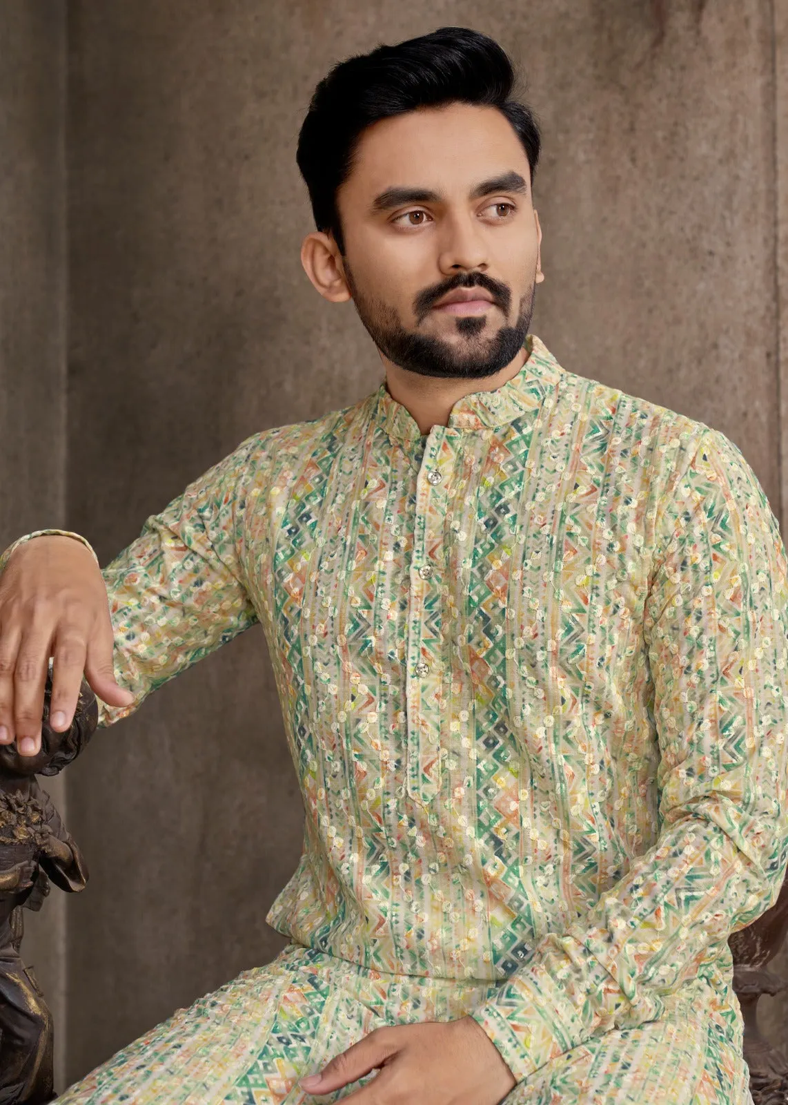 Men's Cotton Schiffli Kurta with Payjama