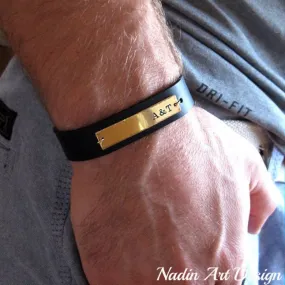 Mens ID Initial Leather Bracelet