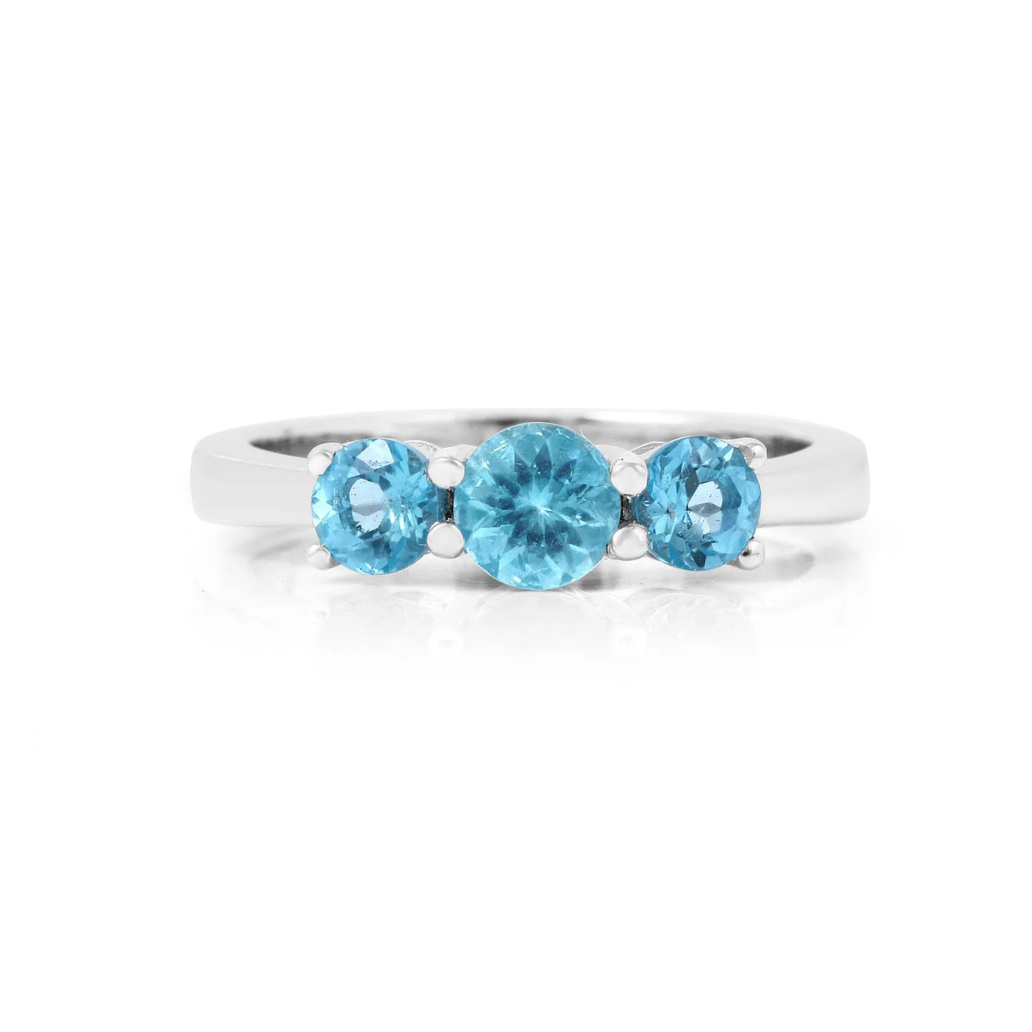 Natural Blue Paraiba Apatite Three Stone Ring