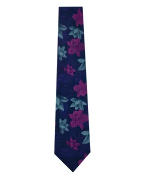 Navy with Purple and Pink Floral Design Silk Tie