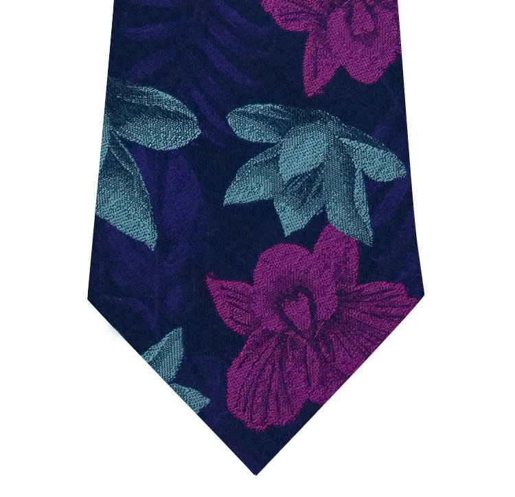 Navy with Purple and Pink Floral Design Silk Tie