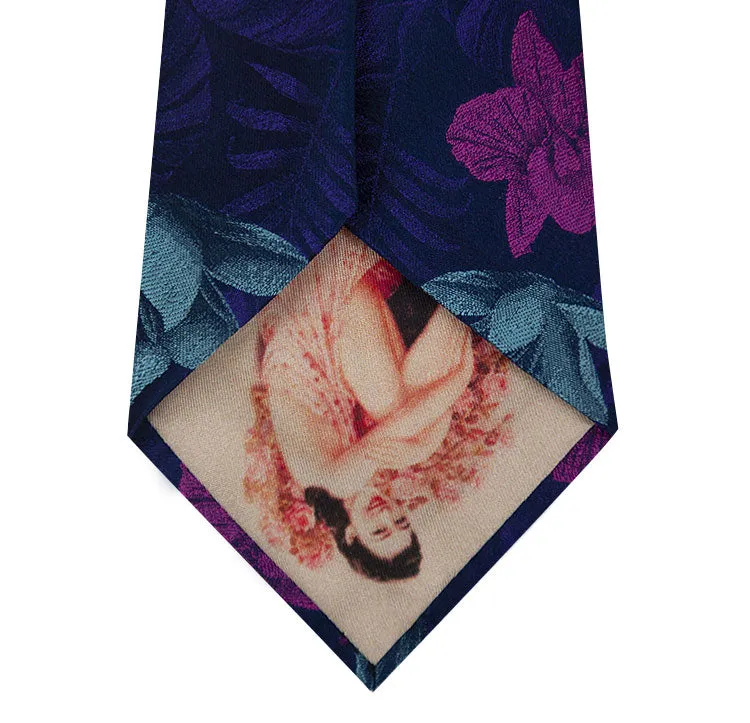 Navy with Purple and Pink Floral Design Silk Tie