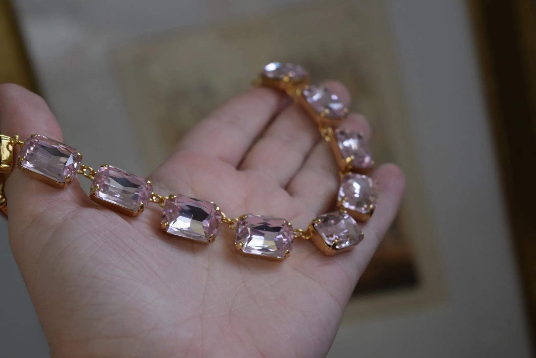 Pale Pink Aurora Crystal Collet Necklace - Large Octagon