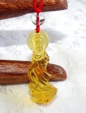 Peace and Compassion Chinese Crystal Guan Yin on Lotus Pendant with Silk String    (CP7-2)