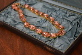 Peach Aurora Crystal Collet Necklace - Large Oval