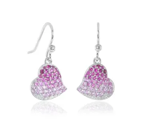 Pink Ombre Ruby & Sapphire Heart Drop Earrings