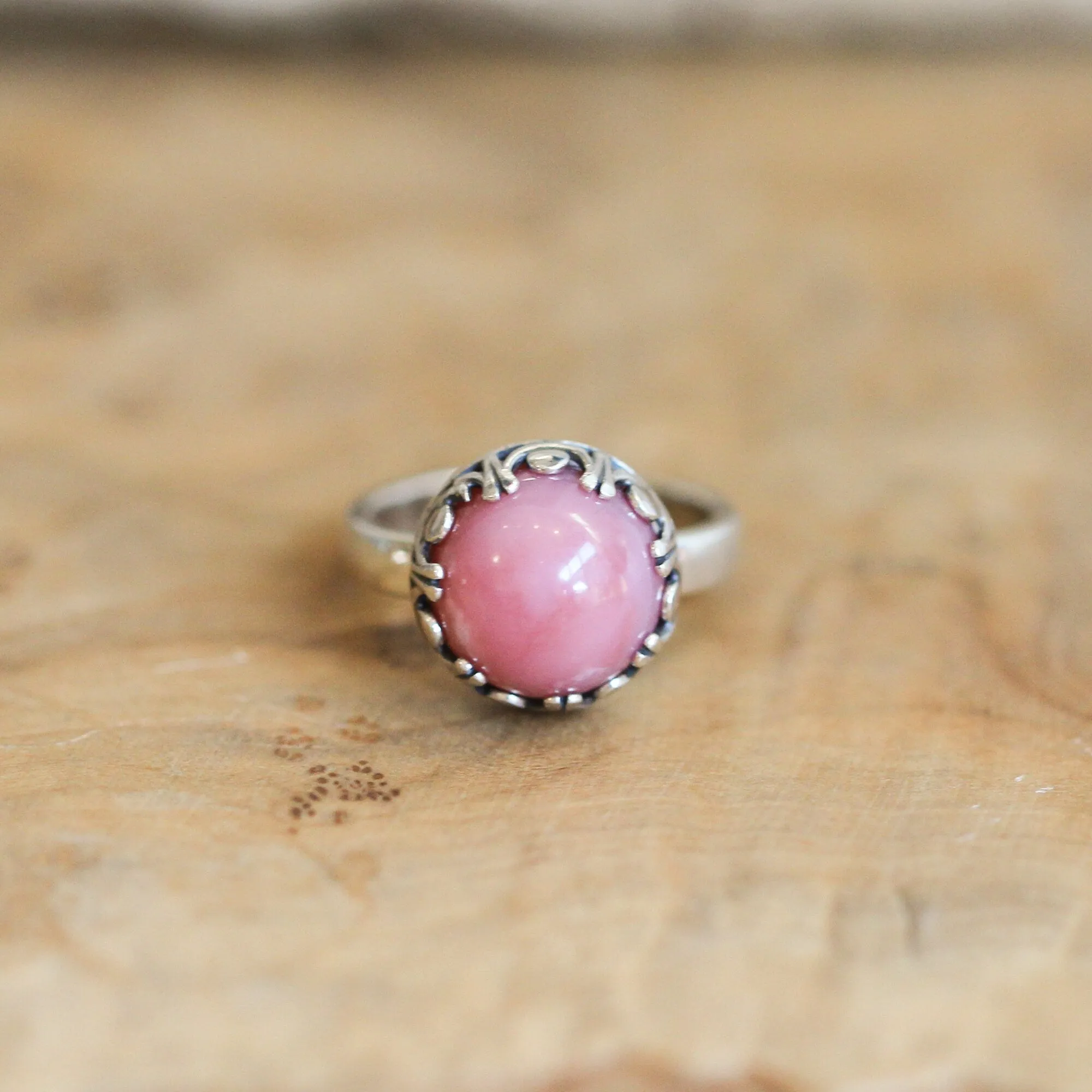 Pink Opal Ring  - Majestic Pink Opal Stacker - .925 Sterling Silver - Unique Silversmith