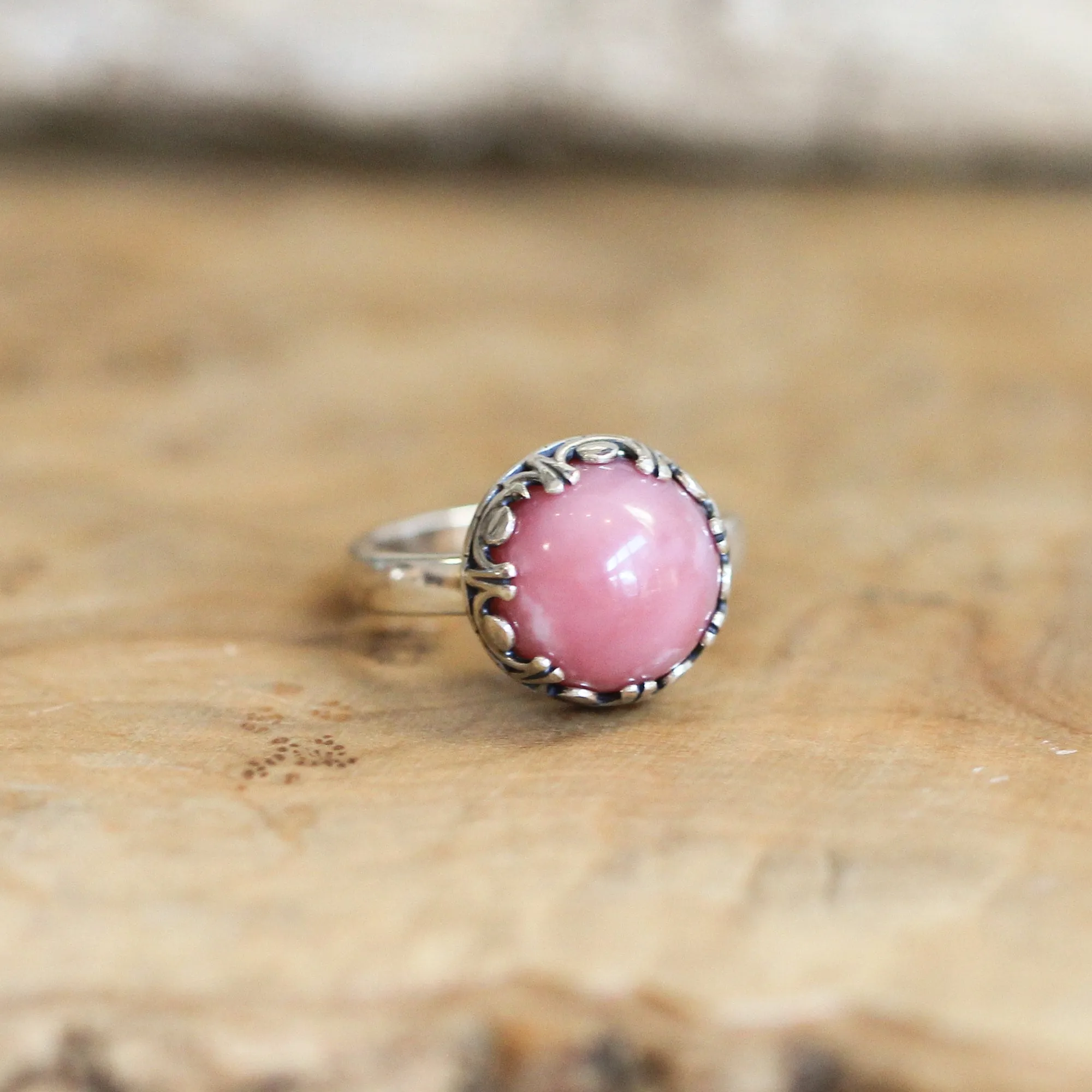 Pink Opal Ring  - Majestic Pink Opal Stacker - .925 Sterling Silver - Unique Silversmith