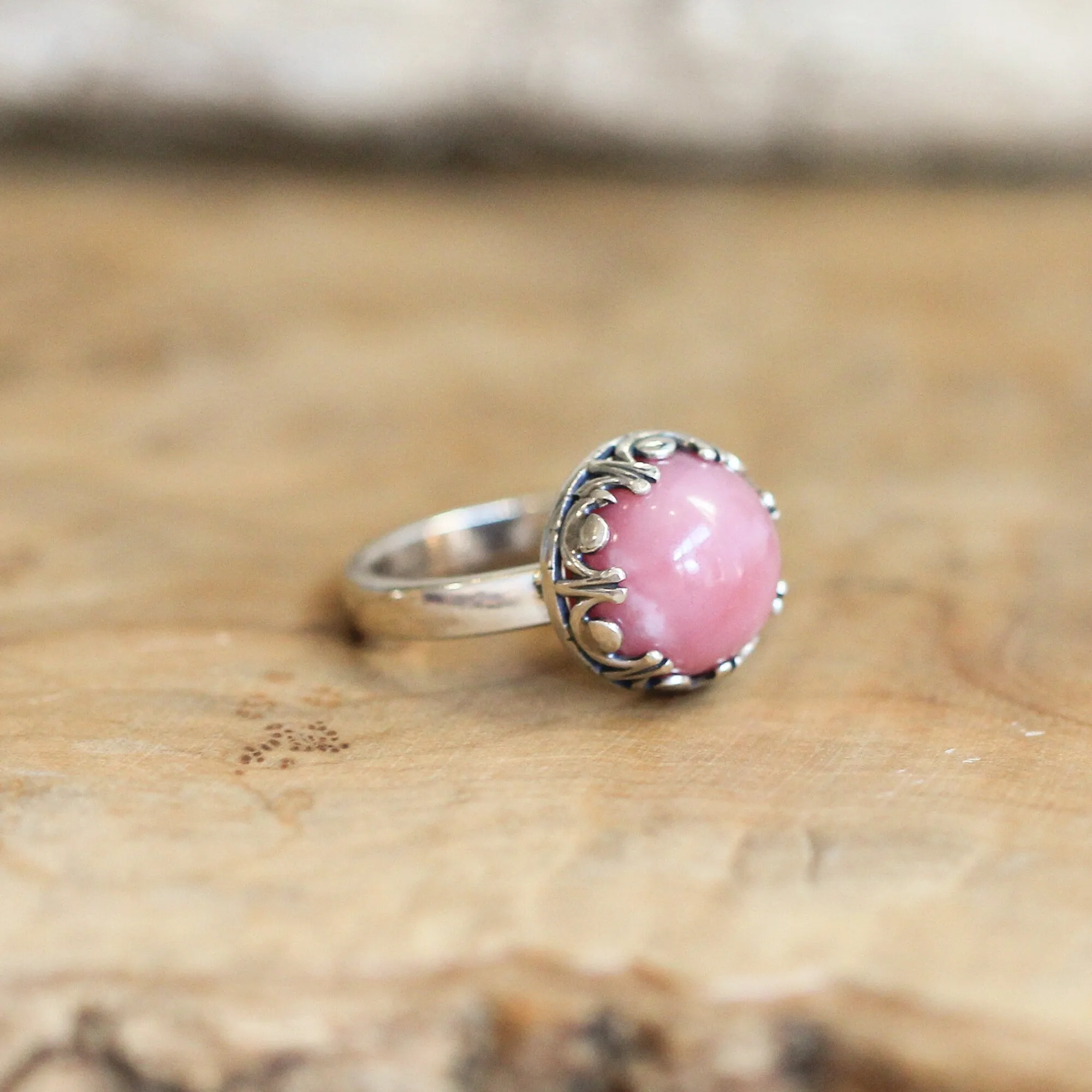 Pink Opal Ring  - Majestic Pink Opal Stacker - .925 Sterling Silver - Unique Silversmith