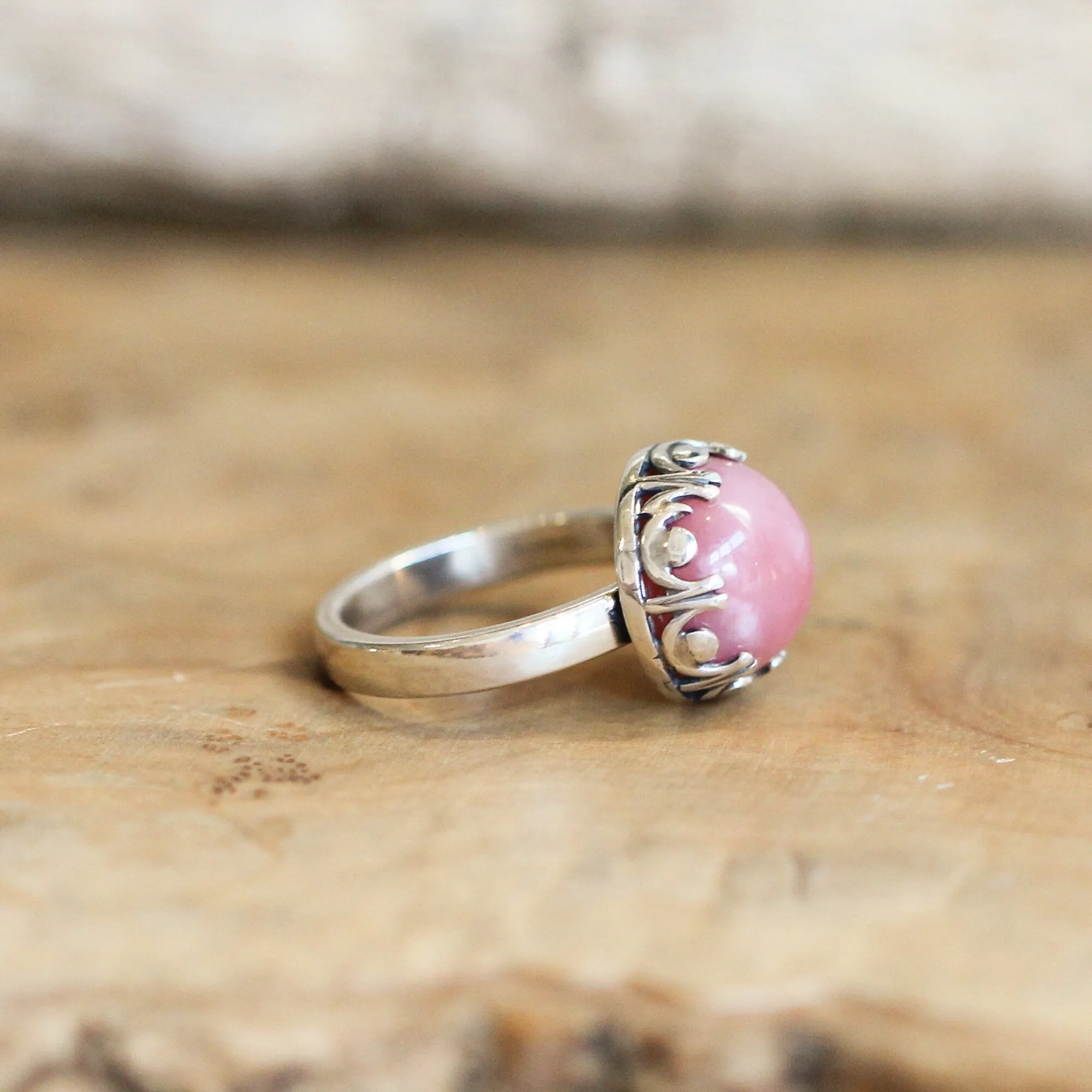 Pink Opal Ring  - Majestic Pink Opal Stacker - .925 Sterling Silver - Unique Silversmith