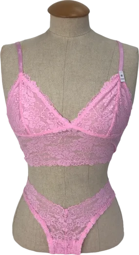 Pink Pink Lace Bralette And Brazillian Strappy Thong UK XS