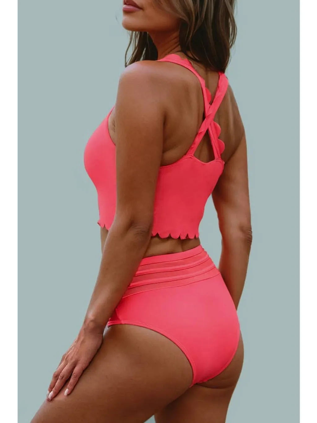 Pink Scalloped High Waist Bikini