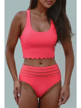 Pink Scalloped High Waist Bikini