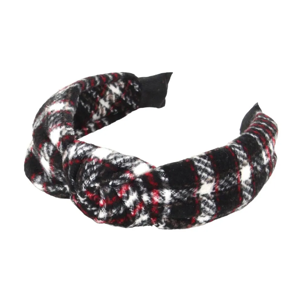 Plaid Check Patterned Knot Burnout Headband