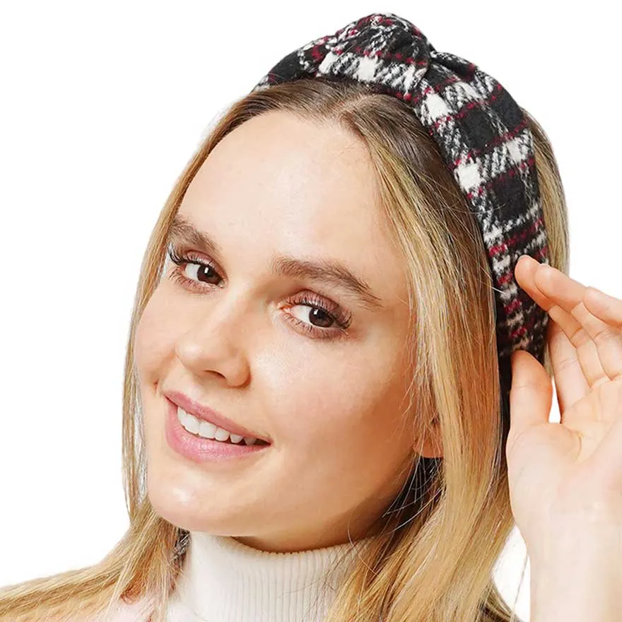 Plaid Check Patterned Knot Burnout Headband