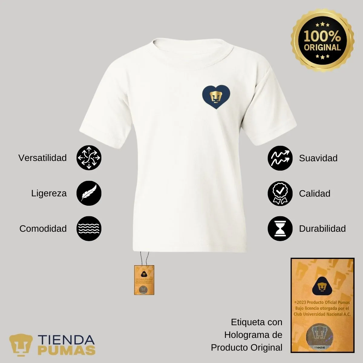 Playera Nios Pumas UNAM Corazón Bordado