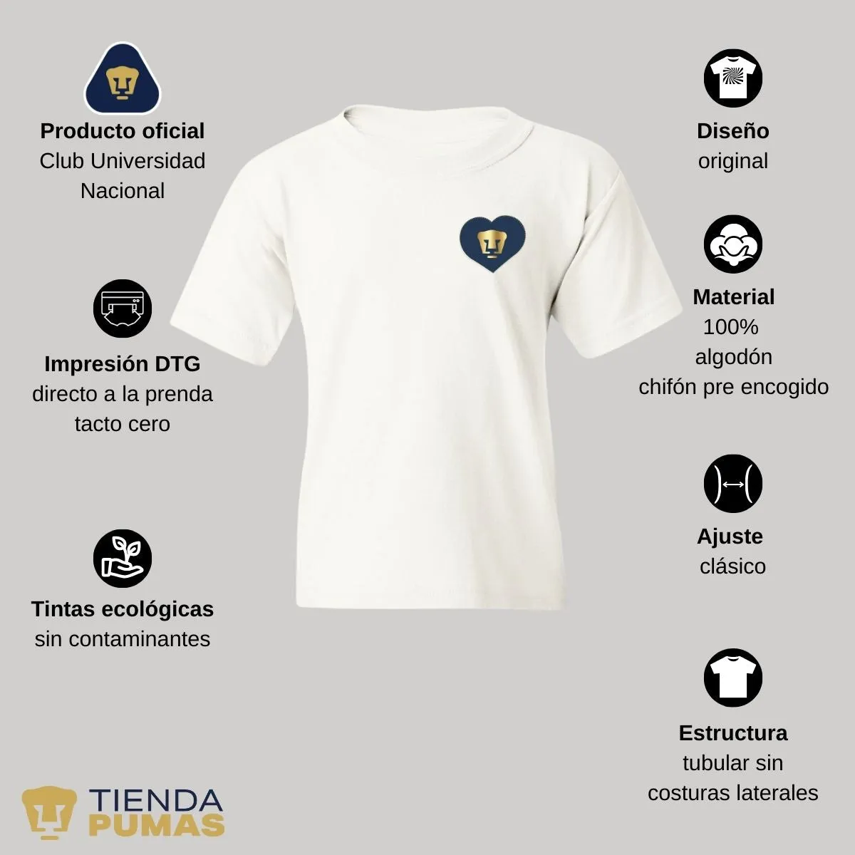 Playera Nios Pumas UNAM Corazón Bordado