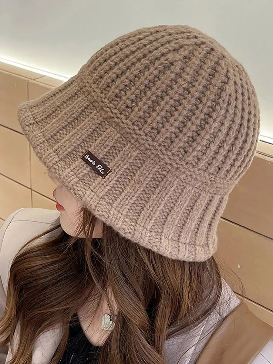 Pure Color Knitted Patch Warm Hat