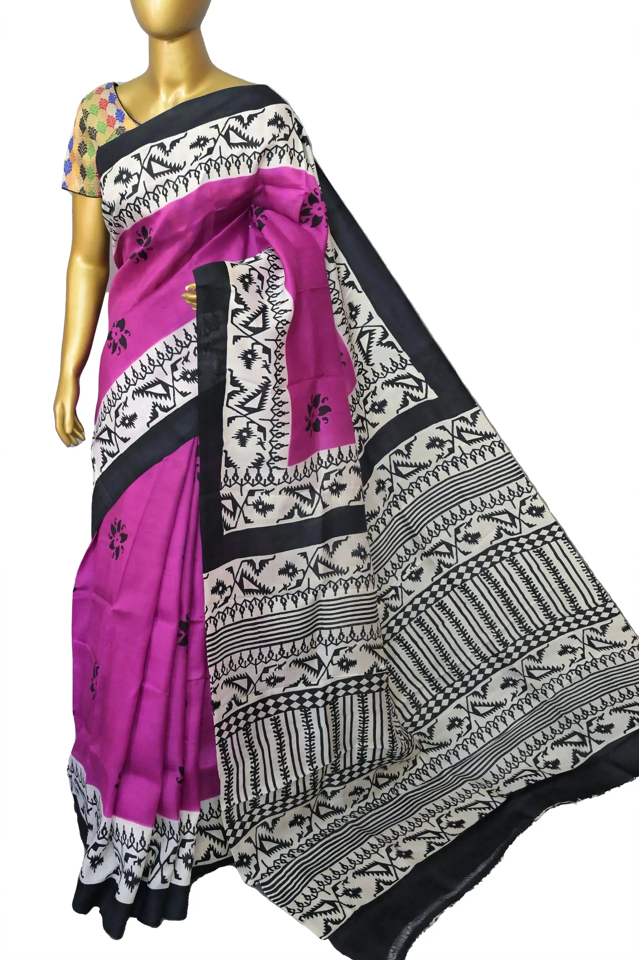 Purple Color Pure Bishnupur Silk Saree with Jamdani Style Hand Block