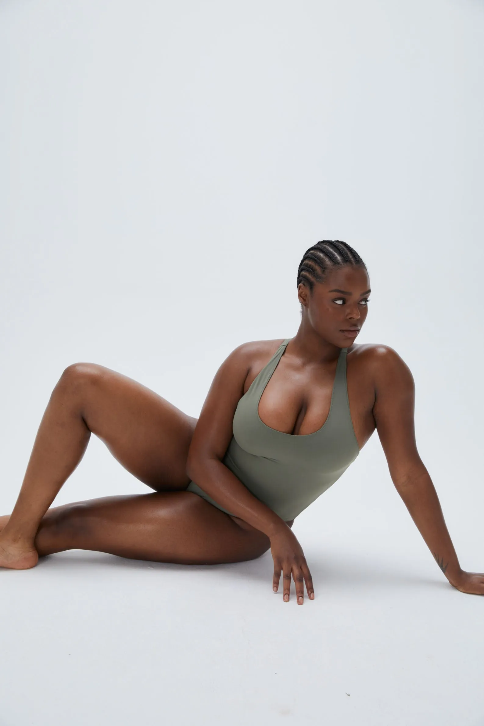 Racer Back High Leg Swimsuit - Olive Green