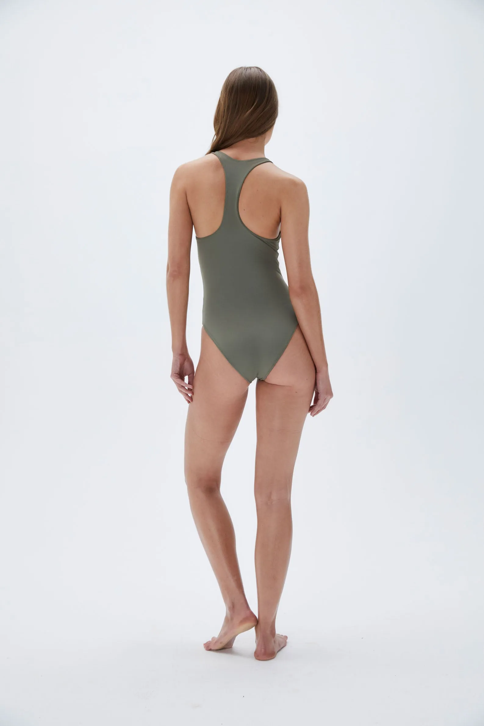 Racer Back High Leg Swimsuit - Olive Green