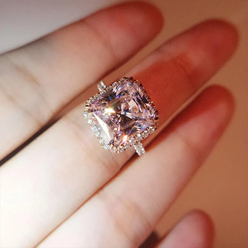 Radiant Cut Created Pink Halo Ring