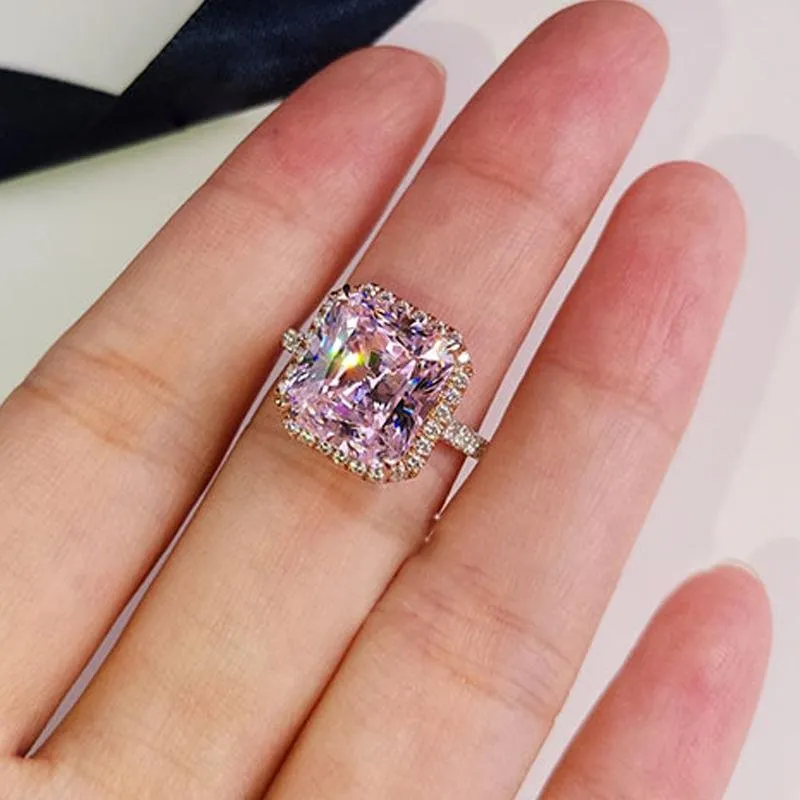 Radiant Cut Created Pink Halo Ring